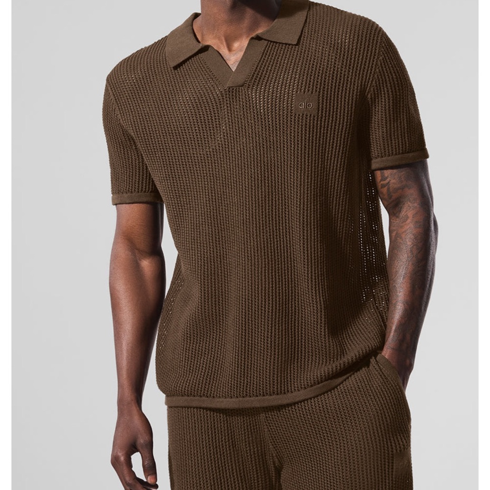 ALO Yoga Olive Knit Men's Polo Shirt